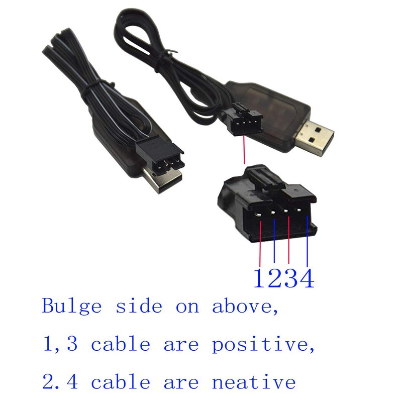 Blomiky 2 Pack 7.4V / 2 x 3.7V 400mA Lithium Battery Charger Cable with SM-4P 4 pin Plug for Old Version UDI001 UDI008 UDI009 and HJ808 HJ812 RC Boat Battery / UDI001 USB 2 - Image 2